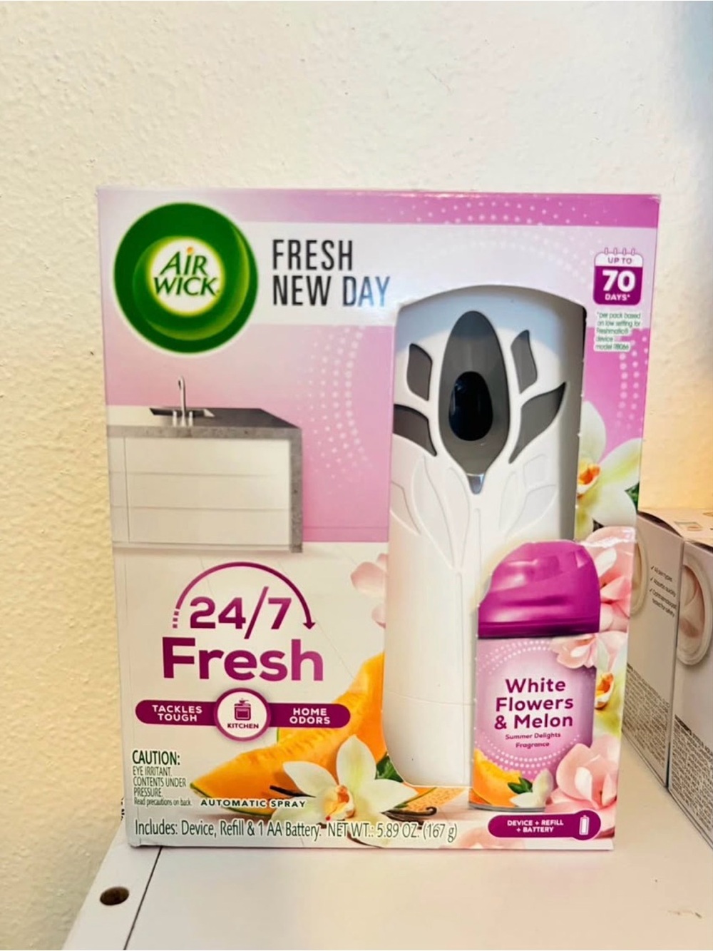 Air Wick Fresh New Day Automatic Spray with Pink White Flowers & Melon Refill